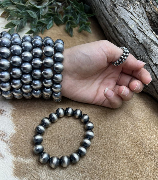 12mm Round Desert Pearls Stretch Bracelet - Sunset Turquoise Mountain