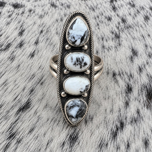 4 Stone White Buffalo Adjustable Rings — ring 1, closeup