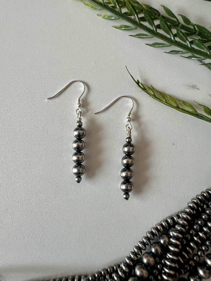 6mm Desert Pearl Round Stick Dangle Earrings - Sunset Turquoise Mountain