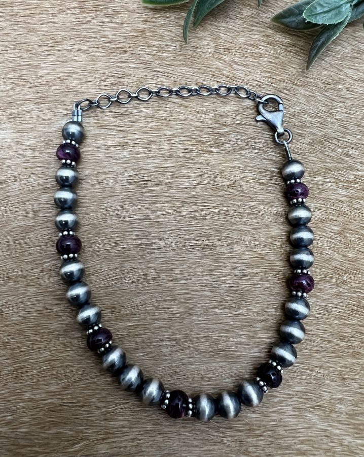 6mm Desert Pearls & Purple Spiny Bracelet - Sunset Turquoise Mountain
