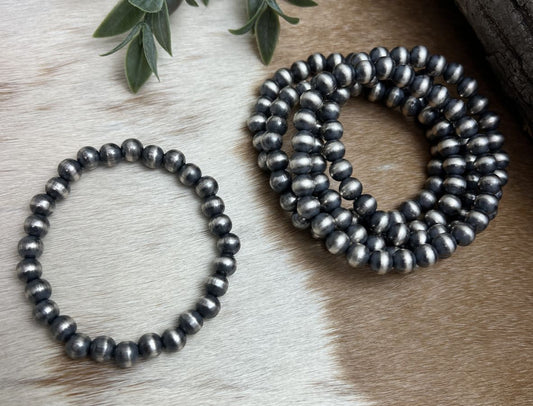 6mm Round Desert Pearls Stretch Bracelet - Sunset Turquoise Mountain