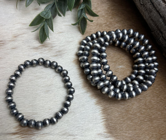 8mm Round Desert Pearls Stretch Bracelet - Sunset Turquoise Mountain