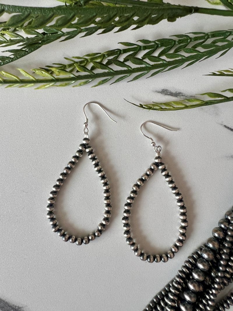 Desert Pearl 4mm Round Long Dangle Earrings - Sunset Turquoise Mountain