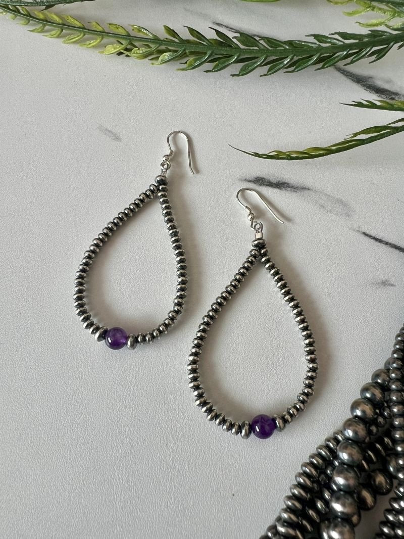 Desert Pearl Saucer Dangle Earrings with Amethyst - Sunset Turquoise Mountain