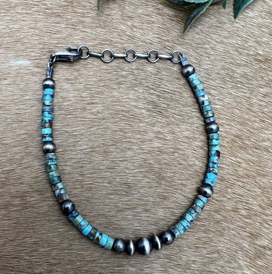 Desert Pearls & Green Turquoise Bracelet - Sunset Turquoise Mountain