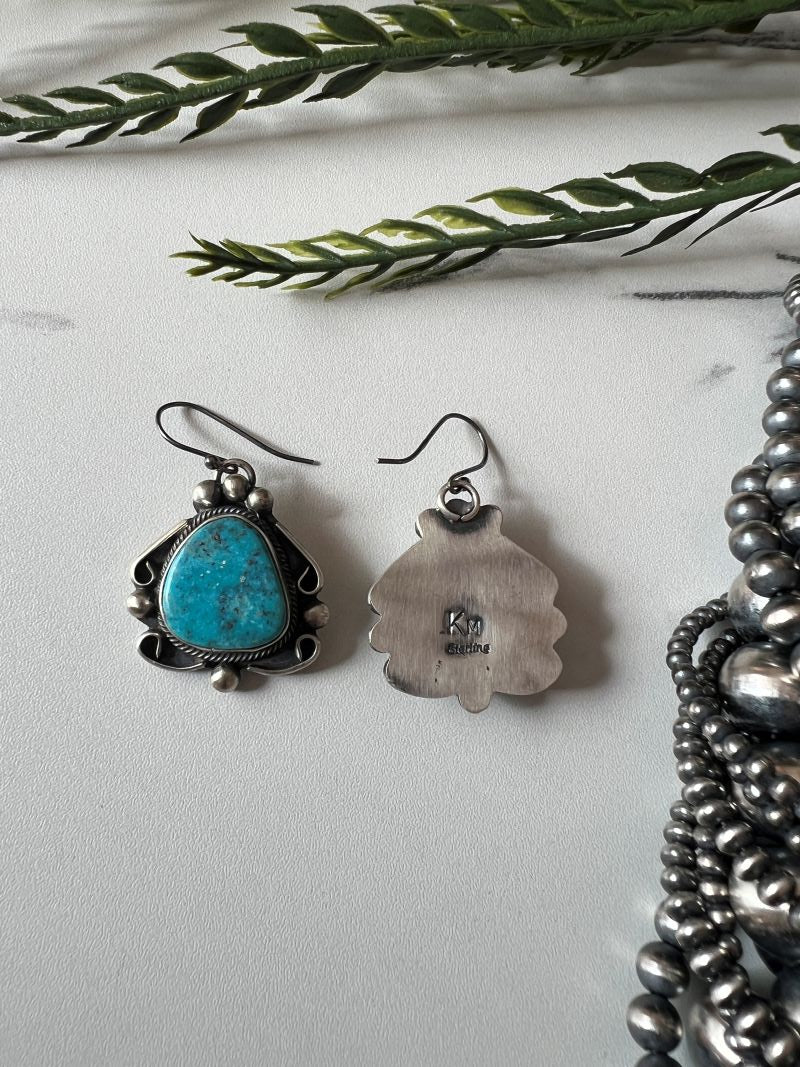 Kingman Turquoise Dangle Wire Earrings - Sunset Turquoise Mountain