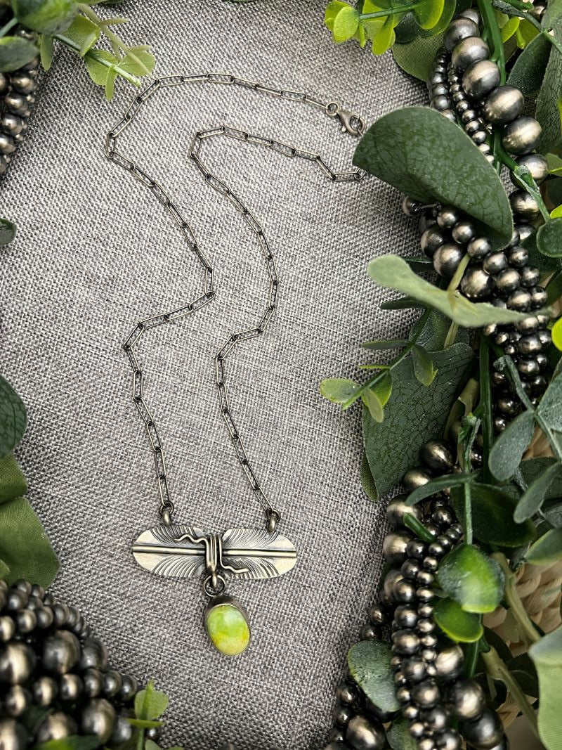 Kobe Martinez Palomino and Feather Oval Bar Necklace - Sunset Turquoise Mountain