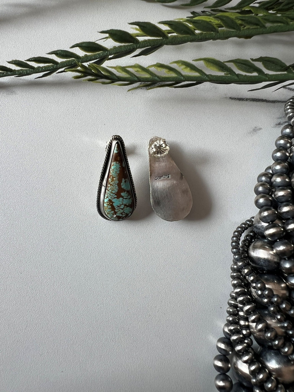 Mine 8 Turquoise Tear drop Post Earrings - Sunset Turquoise Mountain