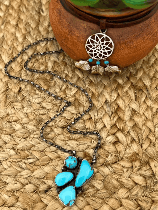 Navajo Artist Turquoise Bar Necklace with 16.5" Chain Oxidized Sterling Silver - Sunset Turquoise Mountain