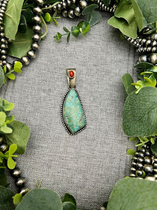 Paul Livingston Royston Turquoise and Coral Pendants - Sunset Turquoise Mountain