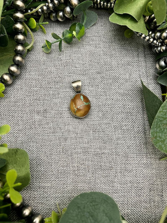 Royston Boulder Turquoise Stamped Bezel Pendants - Sunset Turquoise Mountain