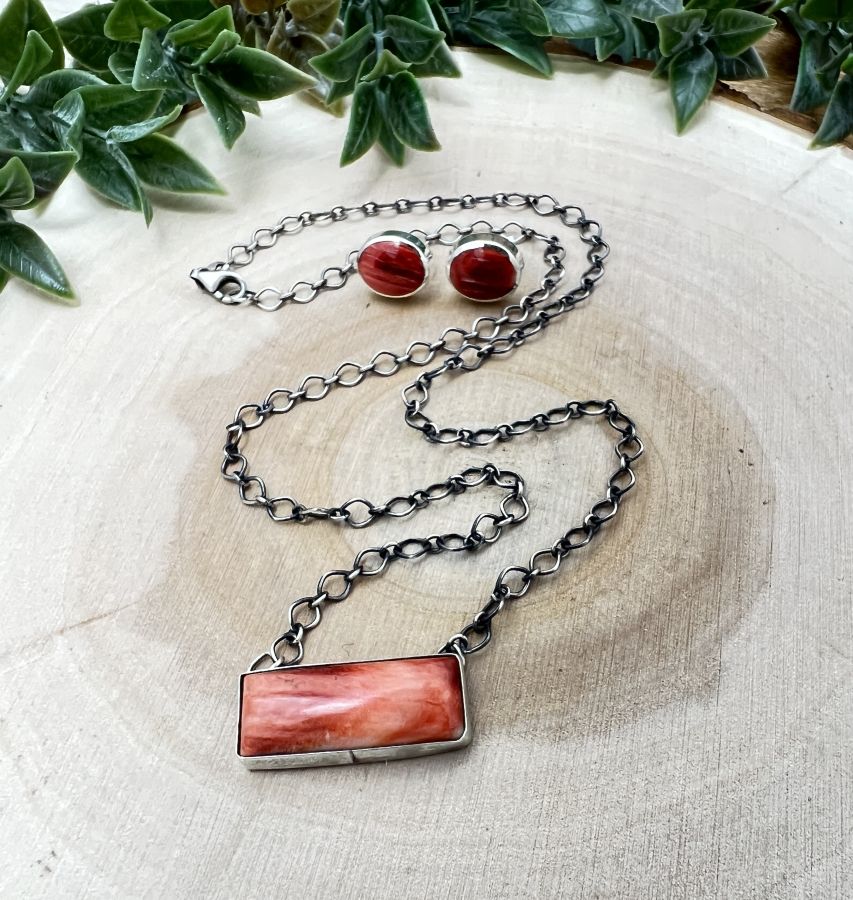 Susan Cooke Spiny Oyster Bar Necklace & Earring Set - Sunset Turquoise Mountain