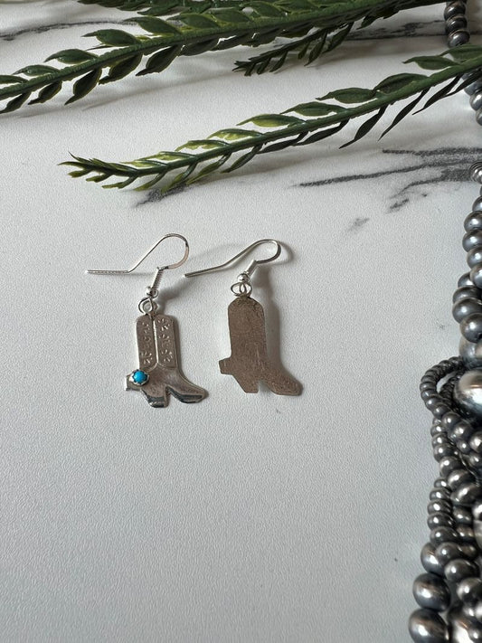 Turquoise Cowboy Boot Dangle Wire Earrings - Sunset Turquoise Mountain