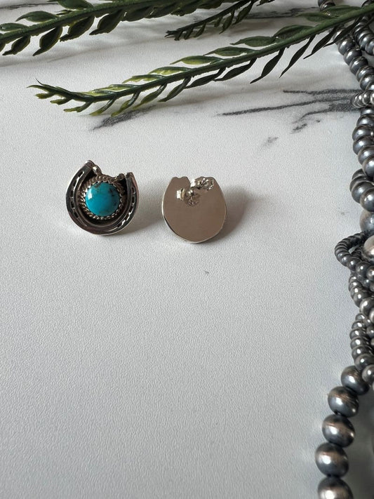 Turquoise Horse Shoe Post Earrings - Sunset Turquoise Mountain