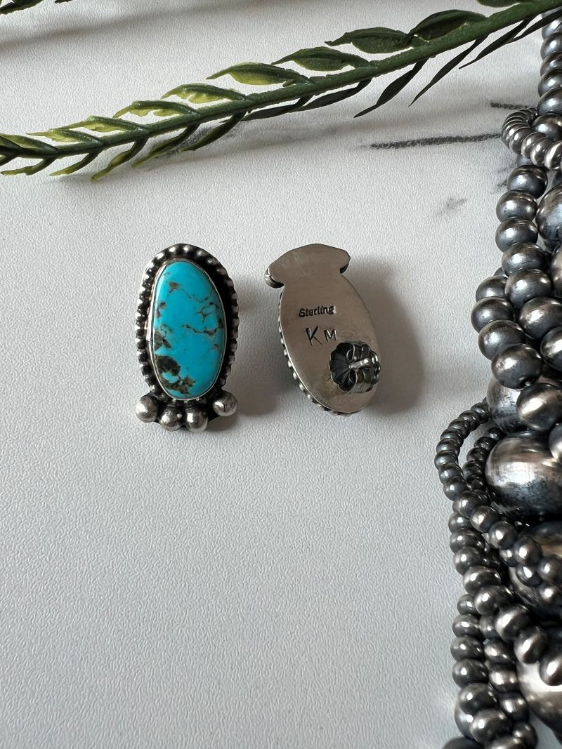 Turquoise Oval Post Earrings - Sunset Turquoise Mountain