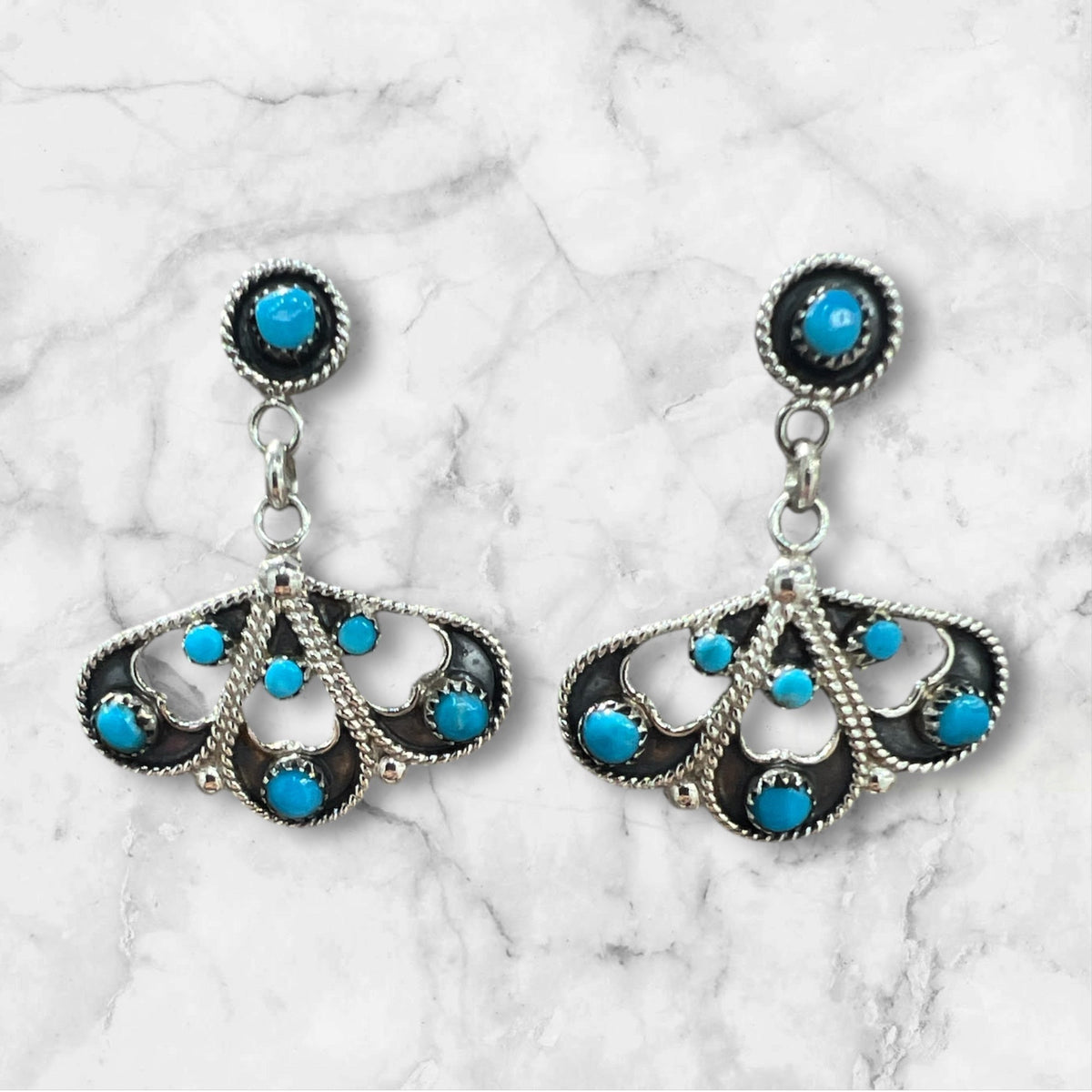Zuni M&A Tsatie Blue Turquoise Post Earring Sterling Silver - Sunset Turquoise Mountain