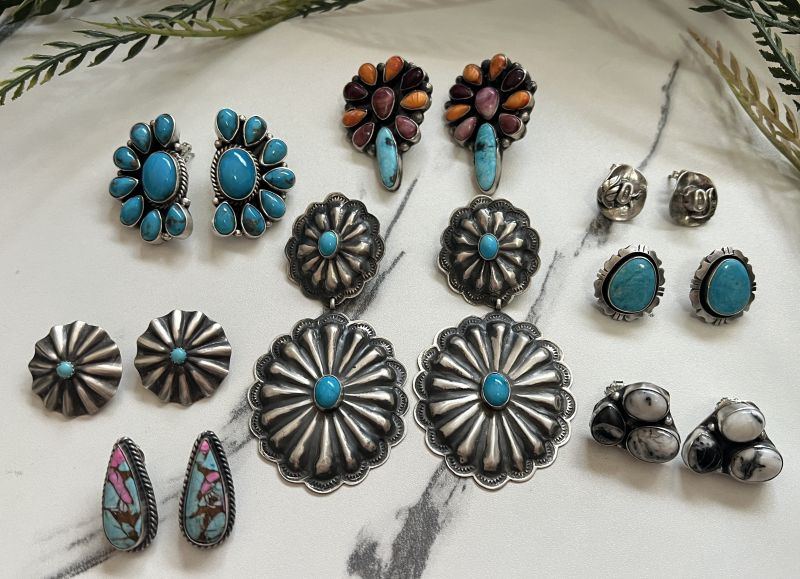 Native American Earrings - Sunset TQ Mountain 