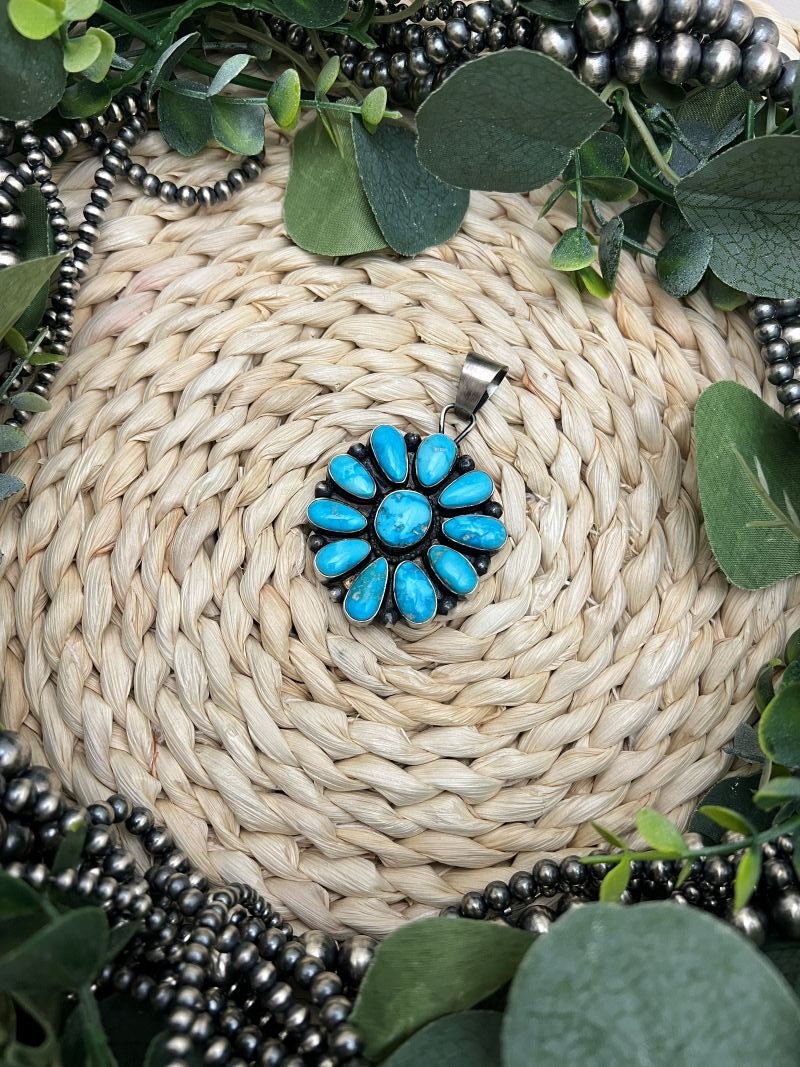 11 - stone Turquoise Cluster Pendant - Sunset Turquoise Mountain