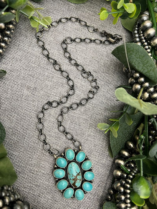 11 - stone Turquoise Mine 8 Cluster Bar Necklace - Sunset Turquoise Mountain