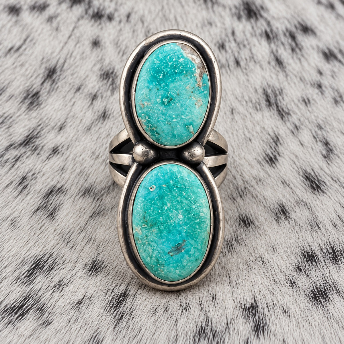2-Stone Whitewater Turquoise Ring — front