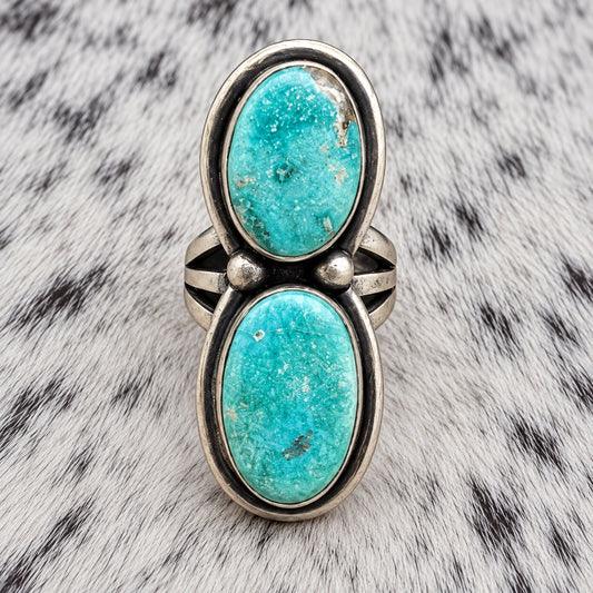 2-Stone Whitewater Turquoise Ring — closeup