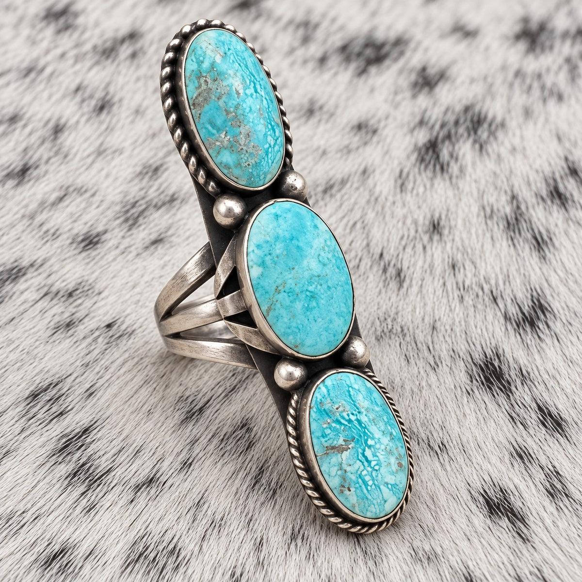 3 Stone Whitewater Turquoise Ring — angle