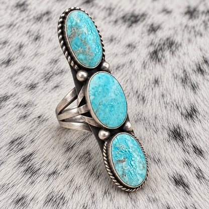 3 Stone Whitewater Turquoise Ring — angle