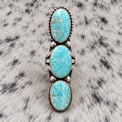 3 Stone Whitewater Turquoise Ring — front