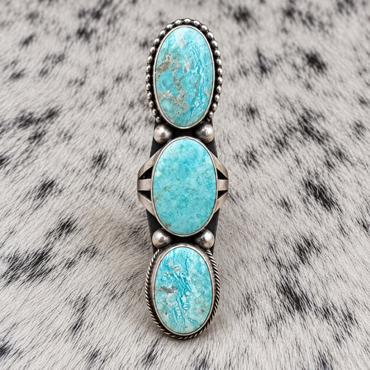 3 Stone Whitewater Turquoise Ring — front