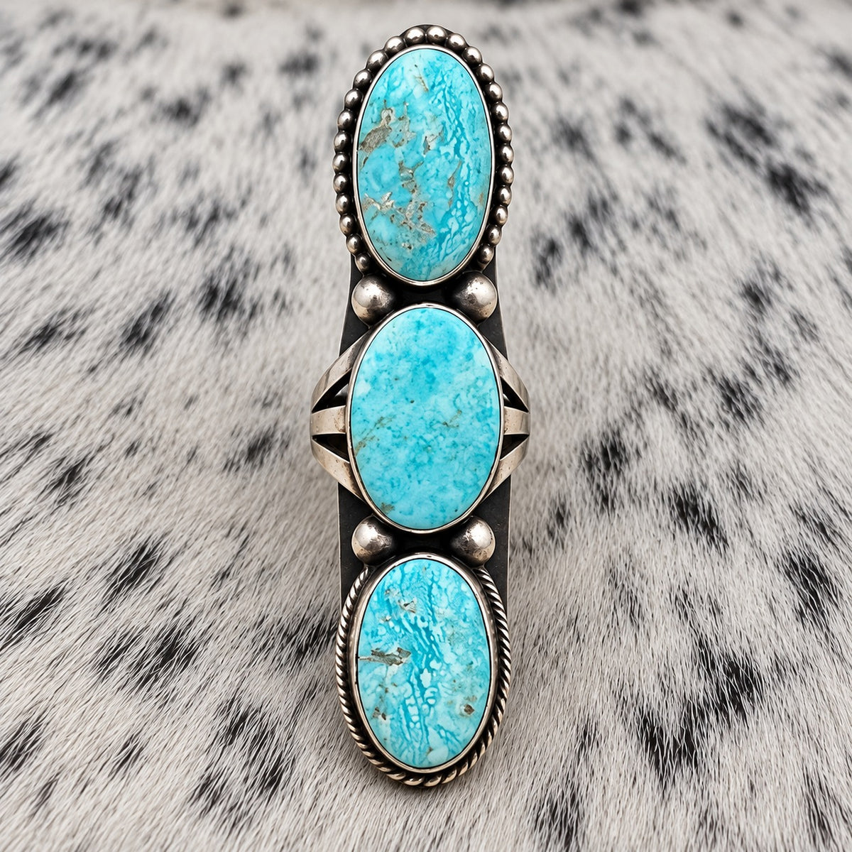 3 Stone Whitewater Turquoise Ring — closeup