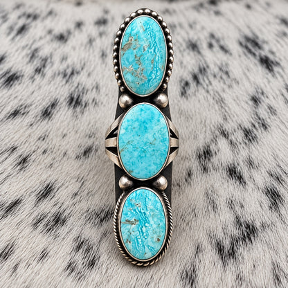 3 Stone Whitewater Turquoise Ring — closeup