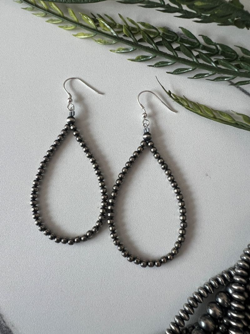 3mm Desert Pearl Round Dangle Earrings - Sunset Turquoise Mountain