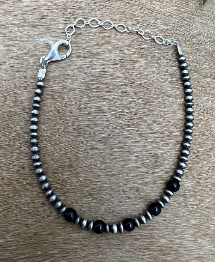 3mm Desert Pearls & Onyx Bracelet - Sunset Turquoise Mountain