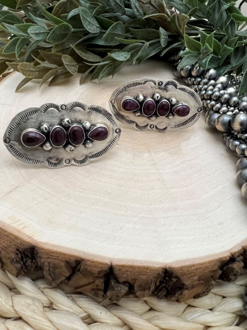 4 - Stone Spiny Oyster Rings by Cordell Platero - Sunset Turquoise Mountain