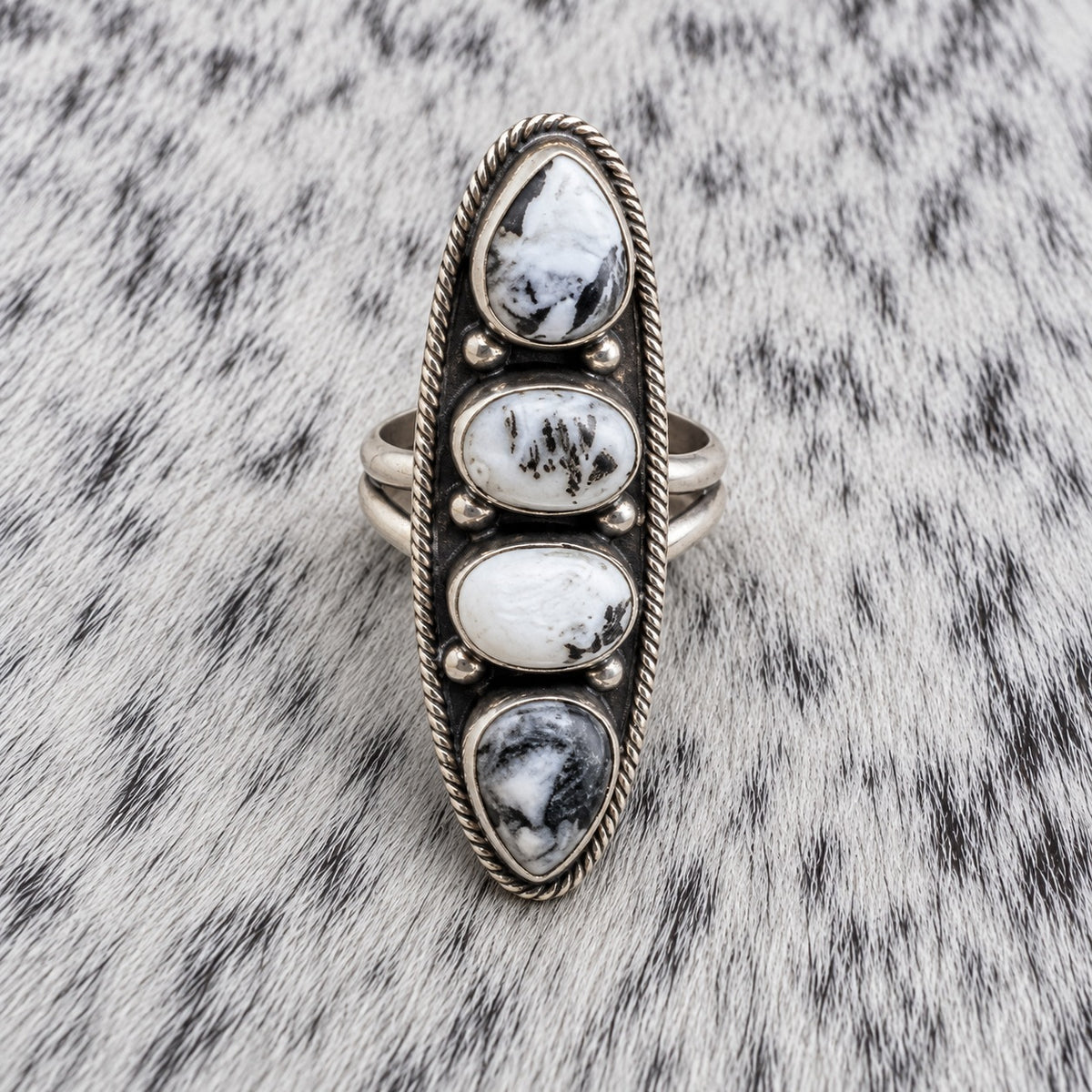 4 Stone White Buffalo Adjustable Rings — ring 1, front