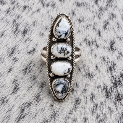 4 Stone White Buffalo Adjustable Rings — ring 1, front