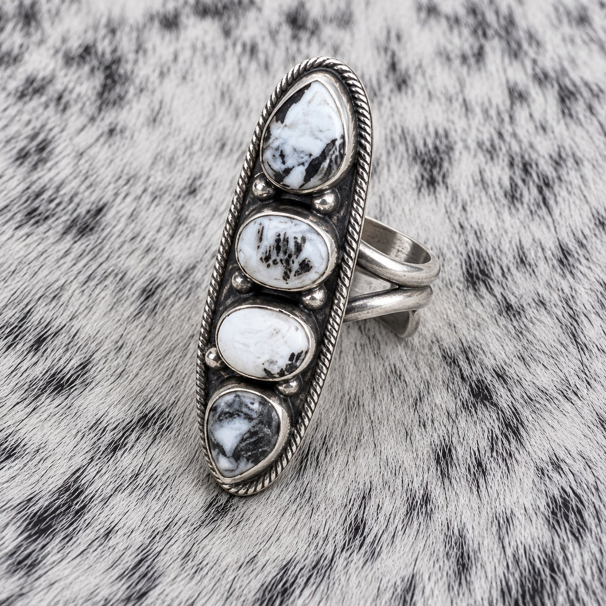 4 Stone White Buffalo Adjustable Rings — ring 1, angle