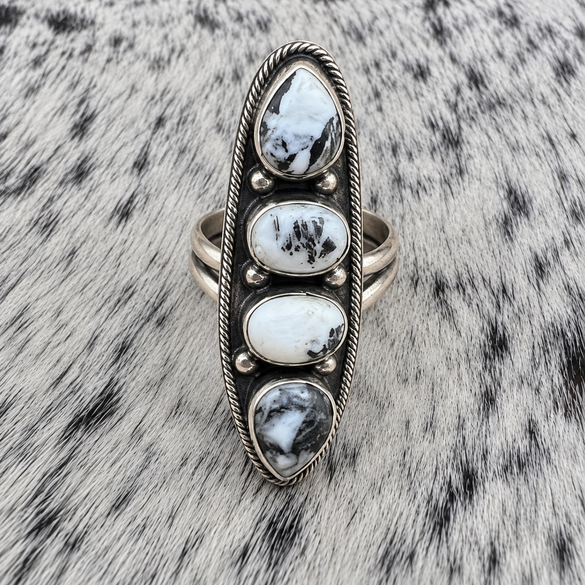 4 Stone White Buffalo Adjustable Rings — ring 1, closeup