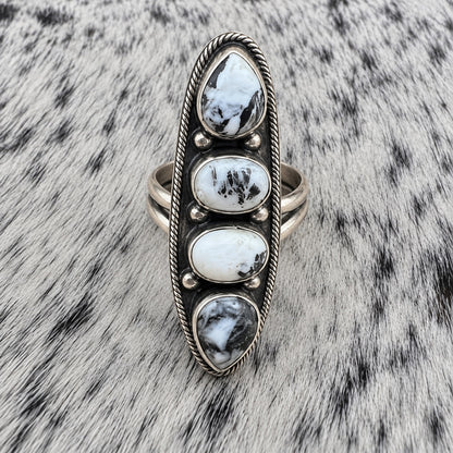 4 Stone White Buffalo Adjustable Rings — ring 1, closeup