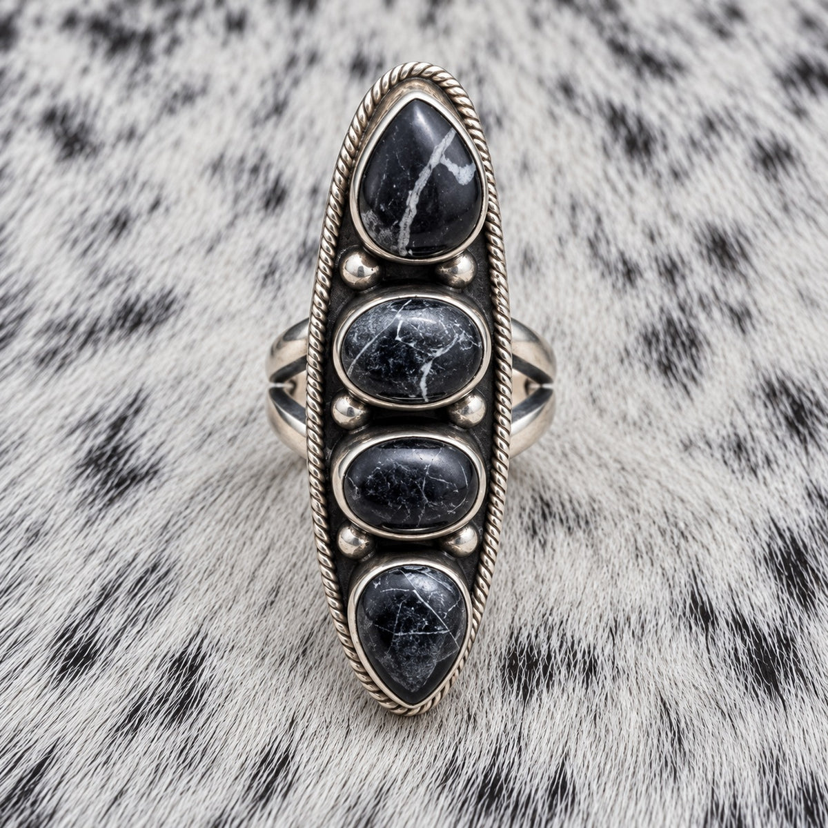 4 Stone White Buffalo Adjustable Rings — ring 2, front