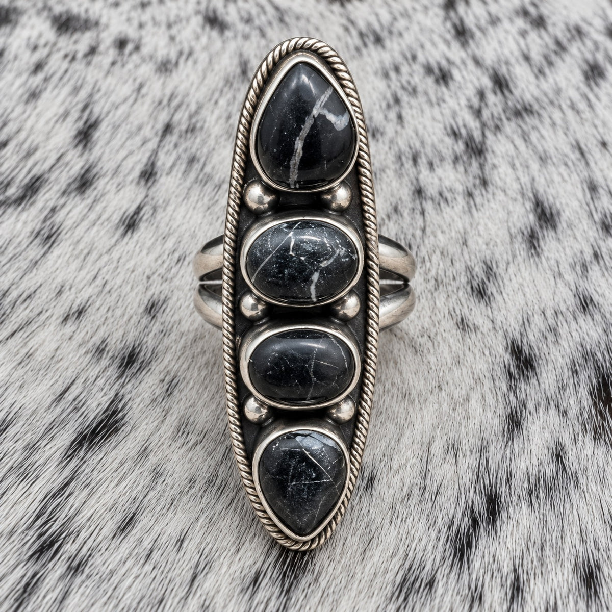 4 Stone White Buffalo Adjustable Rings — ring 2, closeup