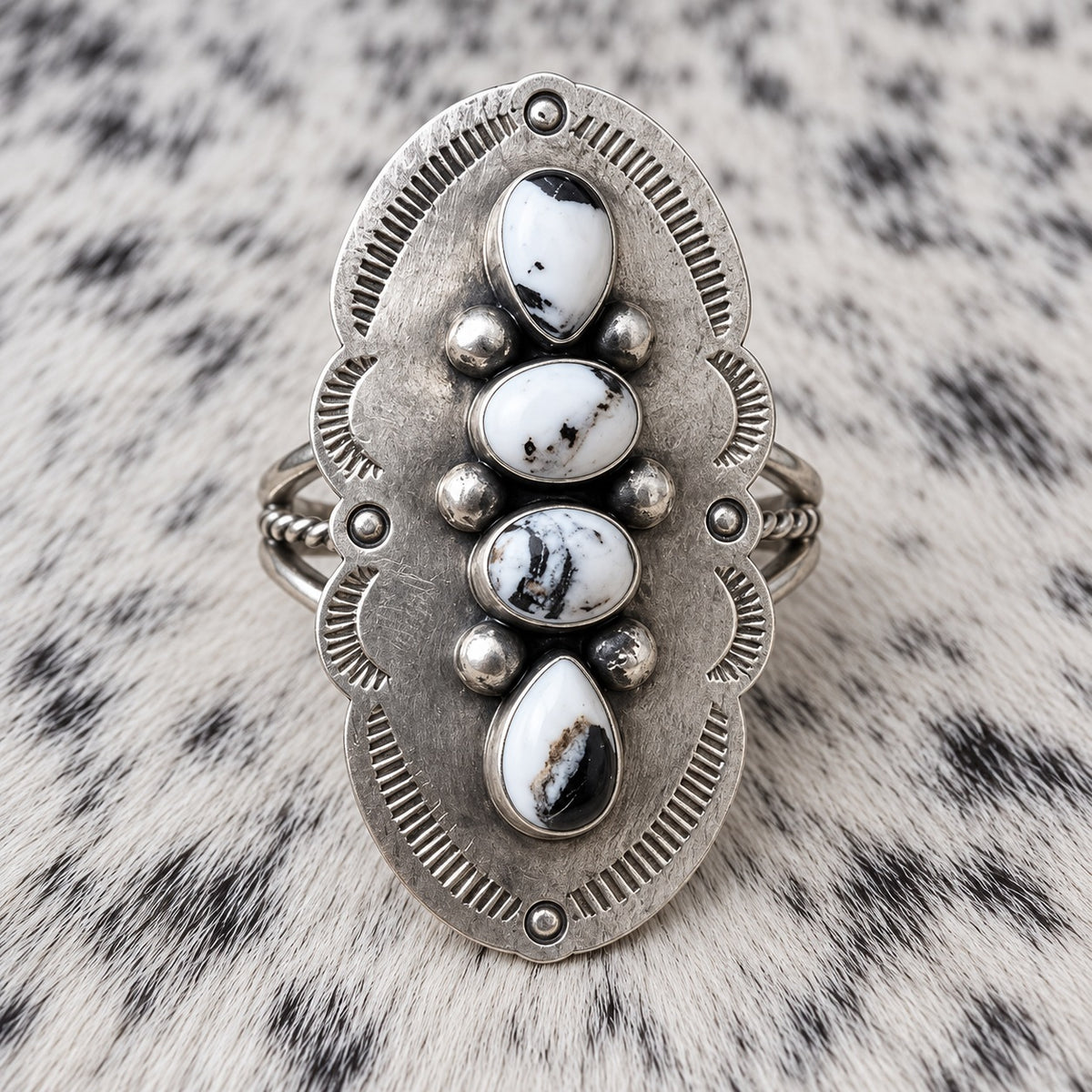 4 Stone White Buffalo Adjustable Rings — ring 2, front