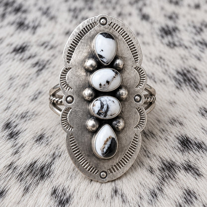 4 Stone White Buffalo Adjustable Rings — ring 2, front
