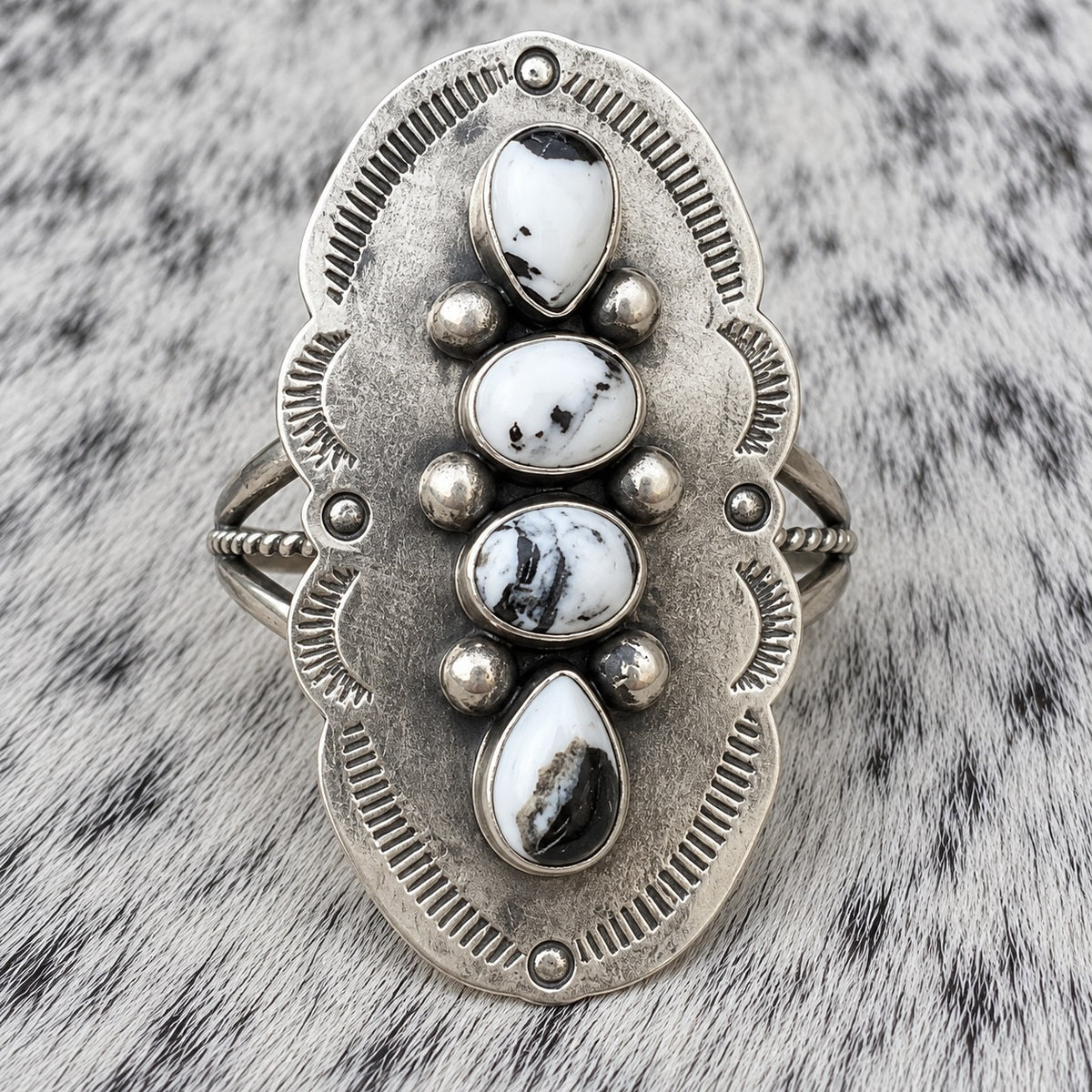 4 Stone White Buffalo Adjustable Rings — ring 2, closeup