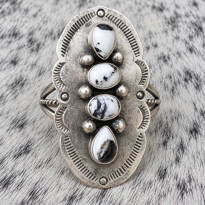 4 Stone White Buffalo Adjustable Rings — ring 2, closeup