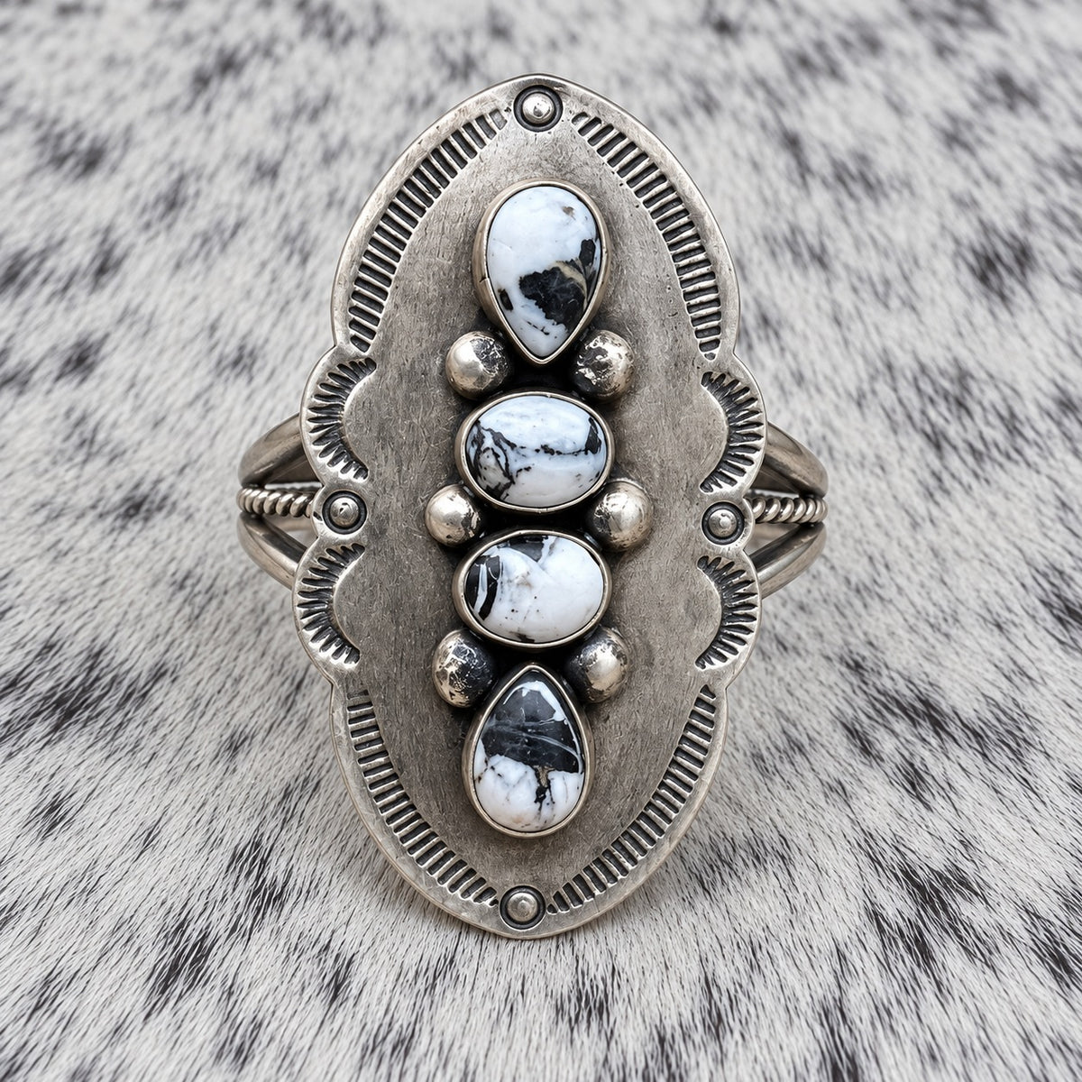 4 Stone White Buffalo Adjustable Rings — ring 1, front