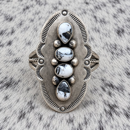 4 Stone White Buffalo Adjustable Rings — ring 1, front