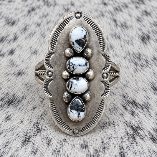 4 Stone White Buffalo Adjustable Rings — ring 1, front