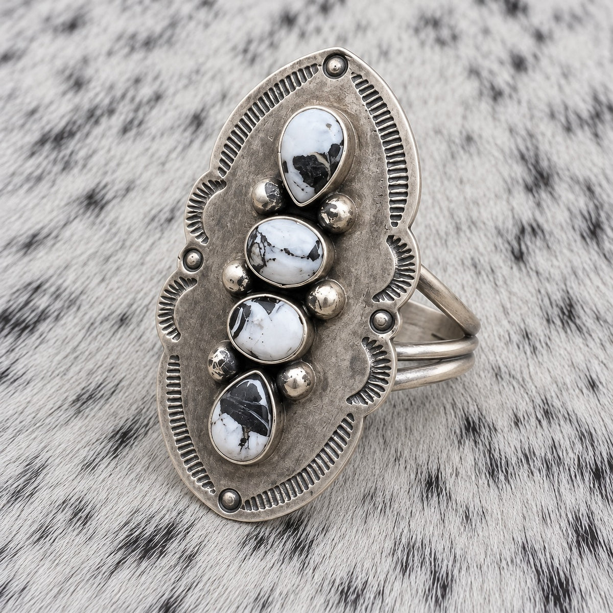 4 Stone White Buffalo Adjustable Rings — ring 1, angle