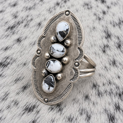 4 Stone White Buffalo Adjustable Rings — ring 1, angle